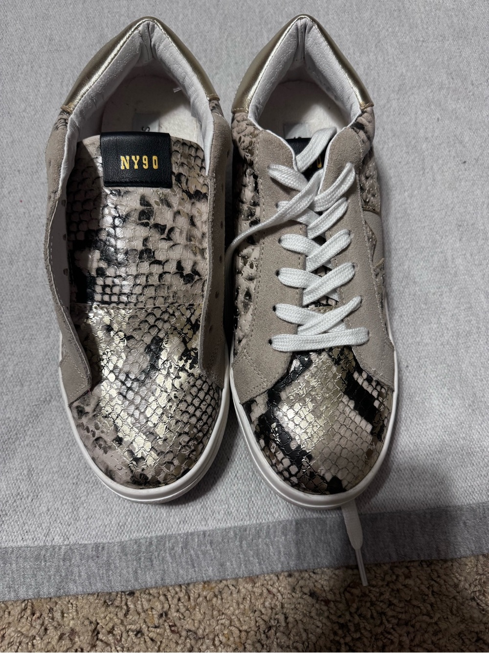 Steve Madden NY90 Beige Snake-Print Sneakers